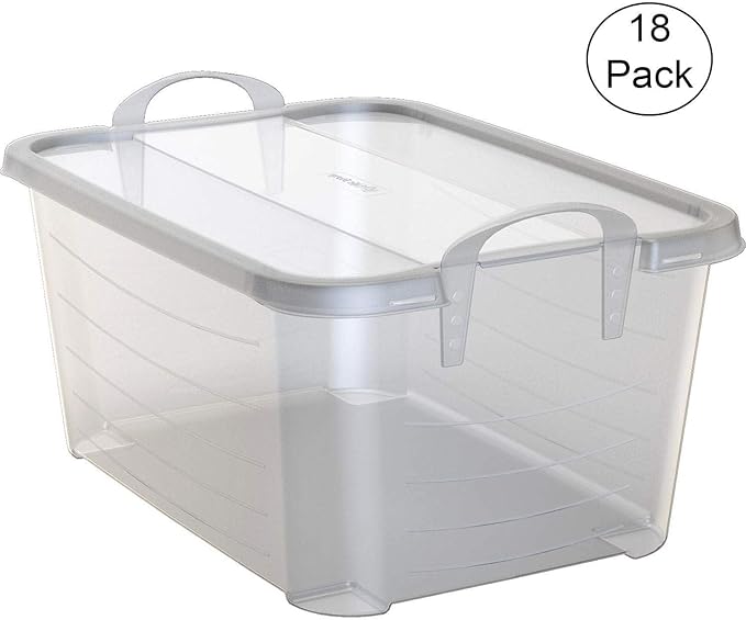 Life Story 18 Pack Light Duty Stackable Storage Bin, 55 Quart Home Organizer, Versatile Lightweight Locking Bins with Carrying Handles, Clear