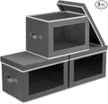 Storage Bins with Lids - Fabric Storage Boxes with Lids, Collapsible Storage Bins with Window, Decorative Closet Organizers and Storage for Clothes, Towels, Books, 3 Pack, Dark Grey