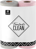 Fantasticlean Microfiber Cleaning Cloth Roll -60 Pack, Tear Away Microfiber Towels, 12" x 12", Reusable, Washable, Lint Free, Ultra Absorbent Dishcloth for All-Around Cleaning (Pink & Grey)