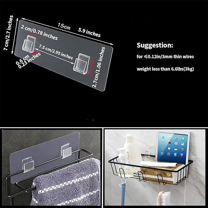 6 PCS Shower Caddy Adhesive Replacement Sticker for Large Diameter Bathroom Basket, Self-adhesive Hooks for Wall Mounted Laundry Hamper, No Drill Storage Shelf, Corner Shelves