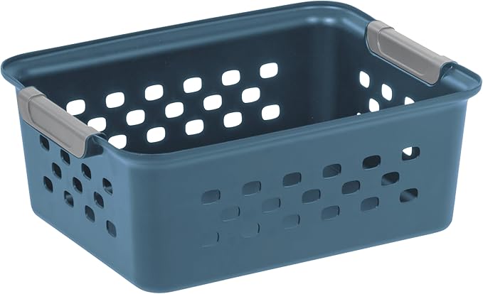 IRIS USA Plastic Storage Basket, 12-Pack, Small, Shelf Basket Storage Organizer for Pantry, Cabinet, Bedroom, Closet, Laundry Room, Eco-Friendly, Navy