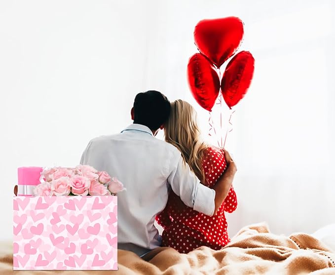 CLOCOR Rectangular Storage Basket Empty,Pink Valentines' Day Gift Basket,Waterproof Storage Bin with Handles,Room Decor(Double Pink Heart)
