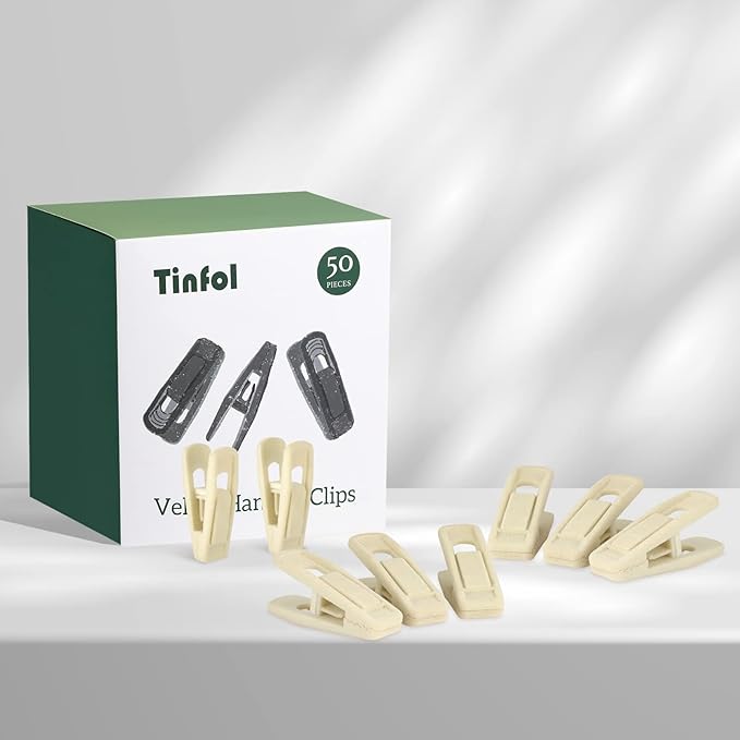 Tinfol Beige Velvet Hanger Clips 50Pack, Pants Velvet Clips, Large Opening Clip Clothes Pin, Strong Finger Flocked Clip Perfect for Slim-line Clothes Hangers