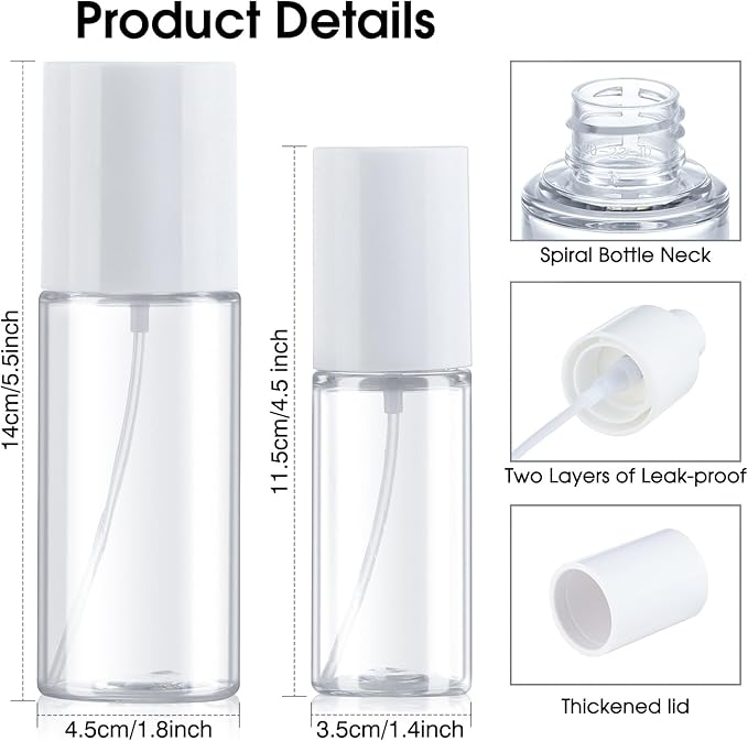 Boenoea Small Spray Bottle 1.7oz/50ml Travel Spray Bottles Plastic Portable Refillable Empty Bottles for Outgoing - Leak Proof - 2 Pack Clear