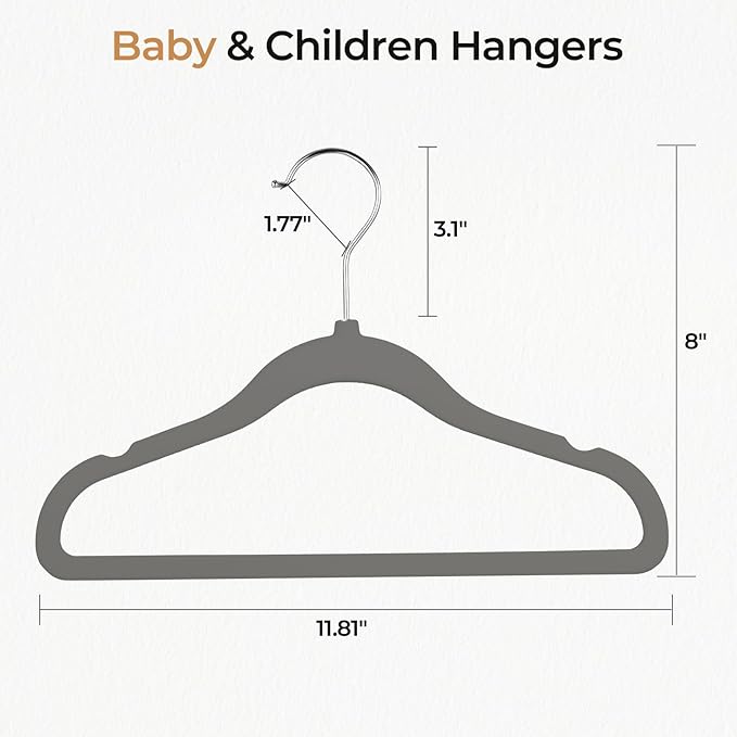 GoodtoU Velvet Baby Hangers Kid Hangers Clothing 11" Toddler Infant Hanger for Nursery 20 Pack - Drak Grey