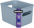 Superio Ribbed Collection - Decorative Plastic Basket Open Home Storage Bins Organizer, Small Blue (1 Pack) Container Boxes for Organizing Closet Storage Bins for Shelves Drawer Shelf 1.5 Liter