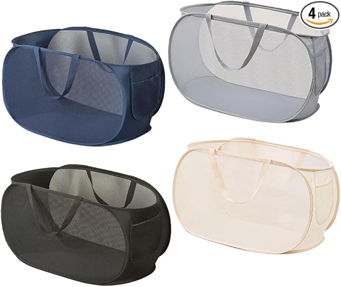LATERONON 4 Pcs Collapsible Laundry Baskets, Opening Laundry Hamper, Foldable Laundry Basket, Dirty Clothes Basket for Clothes & Home Organization