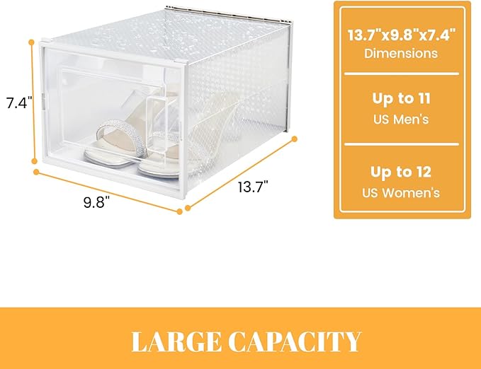 Shoe Storage Boxes, Stack Without Toppling Modular storage boxes combine freely for use in closets, under beds, hallways, and entryways. Space-saving. (Transparent, 12 Pack)