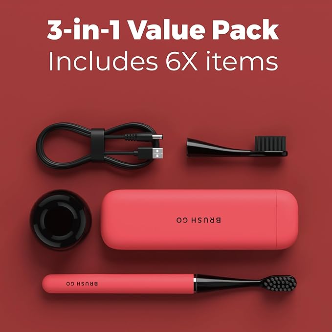MIPOW Slim Pro i4 Electric Toothbrush Rechargeable Smart Ultra Sonic 3 Modes Magnetic Travel Case &Ceramic Dock, 60Day Long Battery Soft Bristles 2Heads IPX7 Waterproof,Color-(Pink)