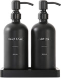 Black Soap Dispenser Bathroom Set, Soap and Lotion Dispenser Set with Stainless Steel Pump, Perfect for Bathroom Decor. (Black)