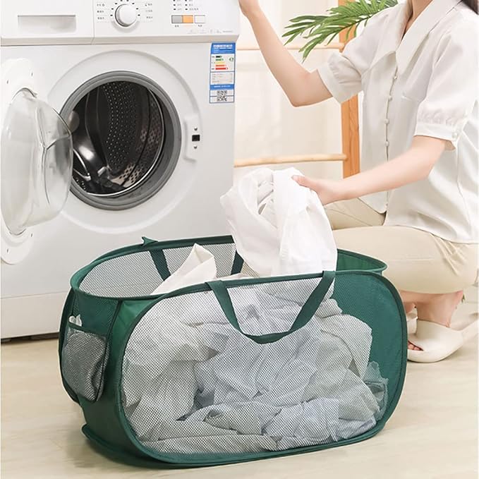 LATERONON 4 Pcs Mesh Popup Laundry Hamper, Opening Laundry Basket,Popup Laundry Basket with Durable Handles,Foldable Pop-up Mesh Hamper Dirty Clothes Basket for Clothes & Laundry-Home Organization