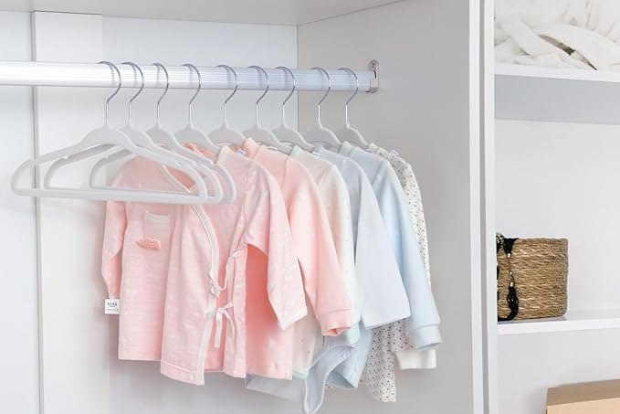 ManGotree Baby Velvet Clothes Hangers, 10.95'' Non-Slip Kids Hangers, Space Saving Hangers for Infant Toddler Children, 15 Pack (White)