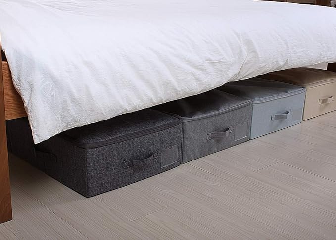 39.4 inch（100cm）Longer Bedroom Underbed Storage Containers with Lid for Duvets, Blankets, Clothes, Shoes, Toys, Comforters, Wedding Dress Folding Rigid Organizer Bins, Black Gray