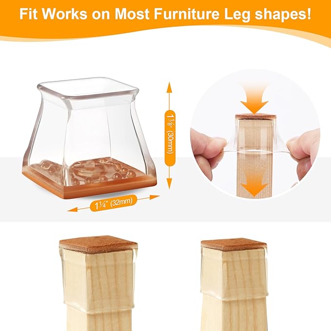 CHUNZEXI 24 Pack Square Chair Leg Floor Protectors for Hardwood Floors, Silicone Felt Covers Pads Caps, Protect Wood Furniture Feet Floors Noise Reduce and Scratch (Square Small & Clear)