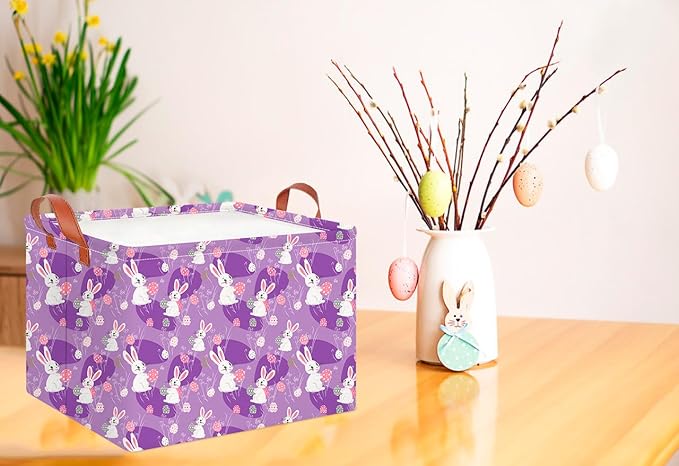 CLOCOR Rectangular Storage Basket Empty,Gift Basket,Waterproof Storage Bin with Handles,Room Decor(Purple Easter)