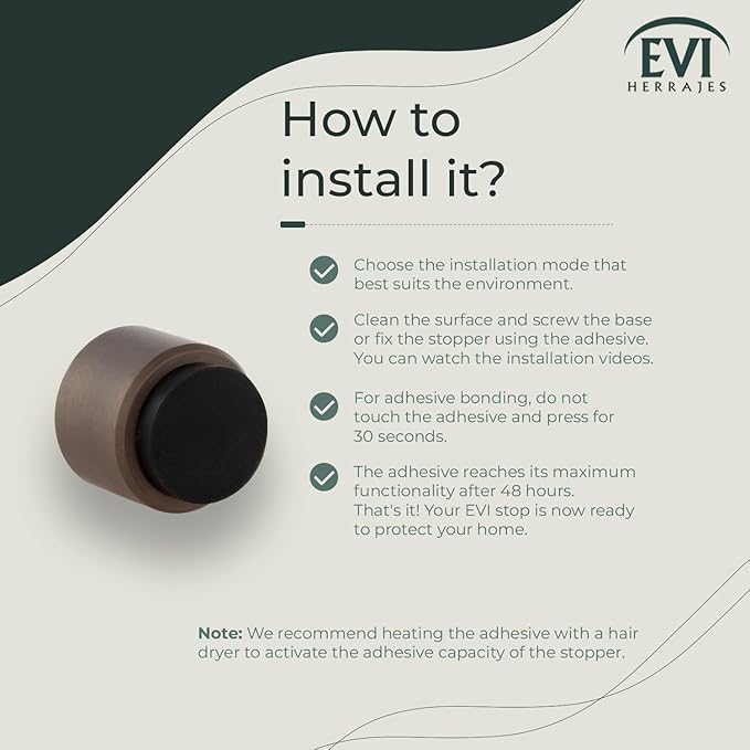 EVI | Wall Adhesive Doorstop | 1.1'' X 1.1'' | Great Adherence | Rustic Brass Finish | 100% Functional | Mod. 198/28