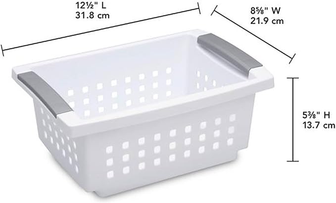 Sterilite Small Plastic Stacking Storage Basket Container Totes w/Comfort Grip Handles and Flip Down Rails for Household Organization, 8 Pack, White