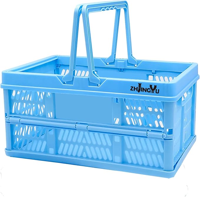 Collapsible crates for storage,plastic baskets for organizing 14.96" x 9.84"x7.87",shopping garden basket,foldable crate with Handles, car trunk basket,for Kitchen,Bathroom