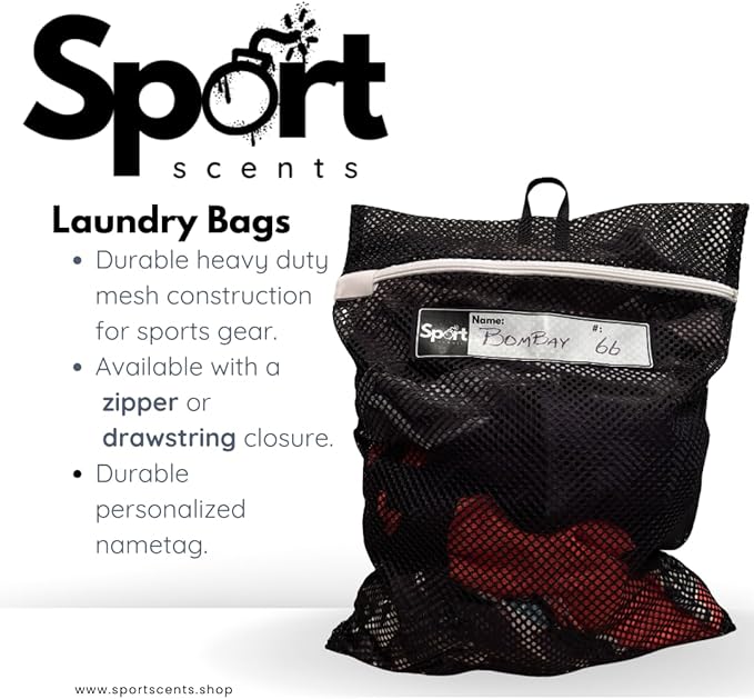 Heavy-Duty Mesh Laundry Bag – 18 x 24 inches with Personalized Name Tag for Dirty Clothes, Shoes, Wraps & Gym Gear – Travel Laundry Bag for Athletes – Zipper or Drawsting closure. (Zipper Closure)