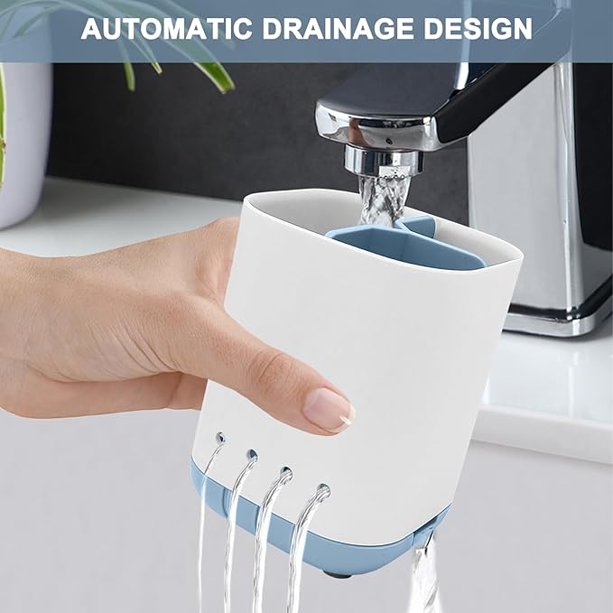 Toothbrush Holder for Bathroom,Plastic Detachable for Easy Cleaning Multi-Functional Storage,3 Slots Anti-Slip Electric Toothbrush and Toothpaste Organizer Caddy for Bathroom Vanity,Countertop (Blue)