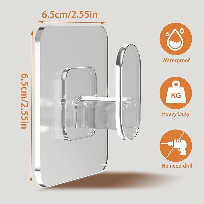 DELITON Clear Cute Storage Hooks, 10 Packs, Adhesion - Stick on Wall for Bathroom Towel&Hanging Robe, Coat
