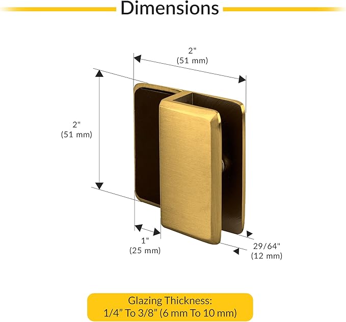 Brixwell Satin Brass Beveled Frameless Shower Door Stop for Glass Thickness 1/4" to 3/8", Non-Slip Barrier, Stylish Modern Bathroom Accessory