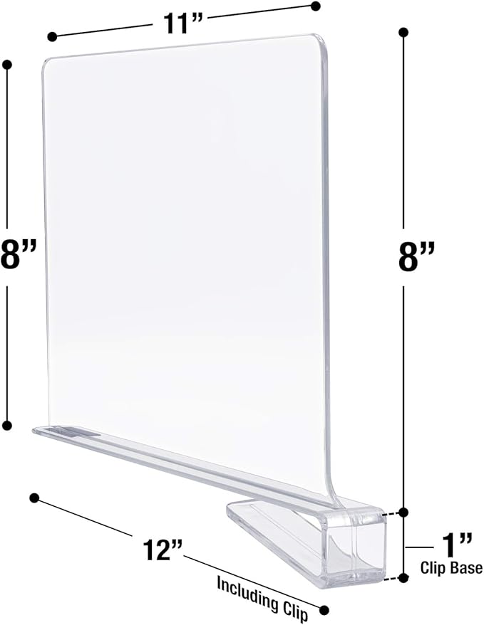 Sorbus 6 Acrylic Shelf Dividers for Closets organization Shelves, Organizer for Clothes shelf, Linens, Purse Separators, Clear Acrylic Dividers separator for Closets, Kitchen Cabinets Bedroom (6-Pack)