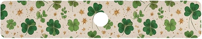 Kitchen Sink Splash Guard 1 PC 30 Inch Sink Faucet Mat Splash Guard for Bathroom Countertop Water Absorbent Foldable Cuttable Soft Washable Green Clovers and Gold Stars