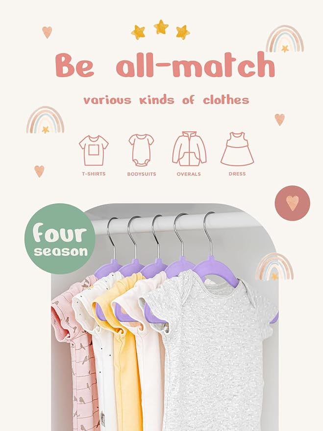 HOUSE DAY 11 Inch Velvet Baby Hangers 50 Pack Lt-Purple, Premium Kids Hangers for Children, Infant & Toddler Clothes, Durable Non Slip Small Baby Felt Hanger for Closet, Ideal for Everyday Use