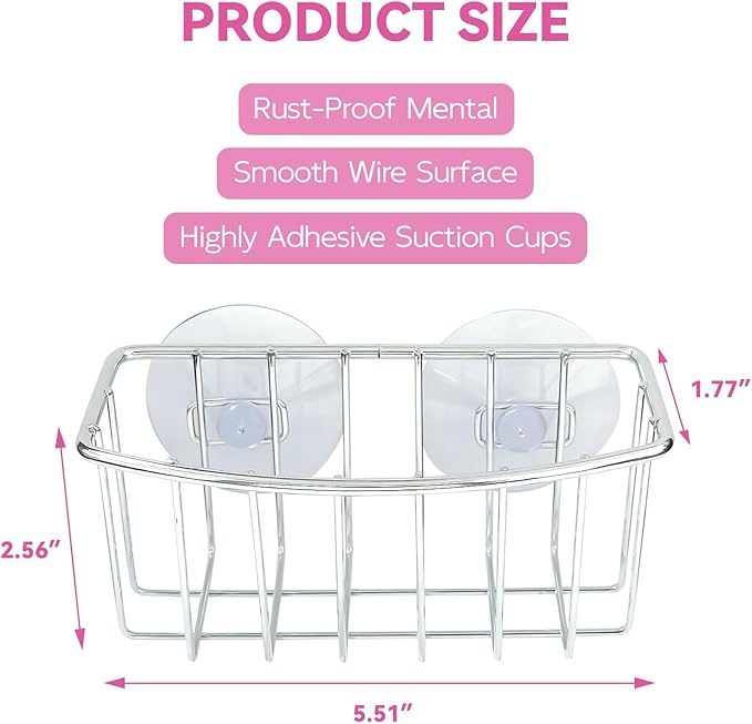 Linemoon Sponge Holder for Kitchen Sink Caddy with 2 Suction Cups, Efficient Sponge Caddy for Kitchen Storage, Rustproof, Highly Adhesive Silver