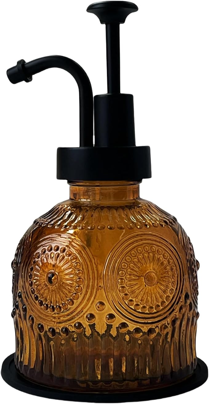 Vintage Soap Dispenser for Bathroom,Glass Kitchen Soap Dispenser with Pump,Farmhouse Antique,Cute Small Rustic Decor(Brown)