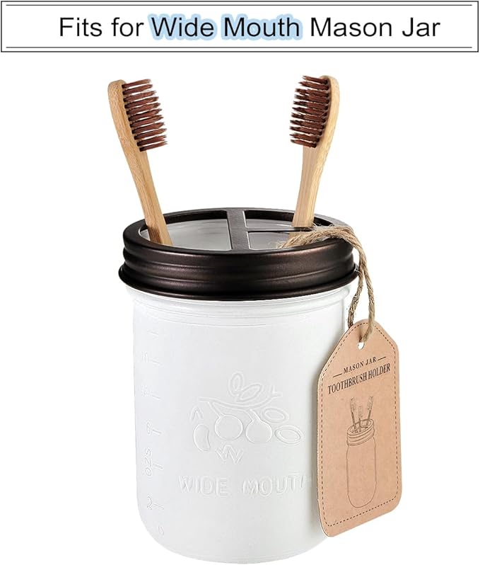 Mason Jar Bathroom Accessories Set(4pcs)-Jars Not Included - Foaming Soap Dispenser and Apothecary Jars Lids for Regular Mouth jar, Wide Mouth Toothbrush Holder lid, Farmhouse Decor-Bronze