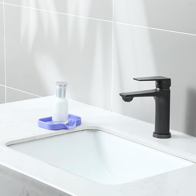 MicoYang Silicone Bathroom Soap Dishes with Drain Spout-Bathroom and Kitchen Sink Organizer,Sponge Holder,Dish Soap Tray,Perfect for Dispenser,Scrubber,Bottle on Sink or Counter-Light Purple 4.9"×3.2"