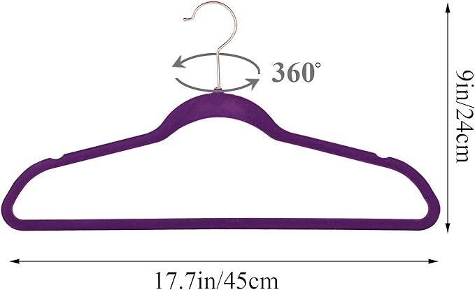 VECELO Premium Velvet Clothes Hangers Suit Heavy Duty (50 Pack)-Non Slip & Space-Saving with 6 Finger Clips & Tie Rack Excellent for Men and Women,Dark Purple