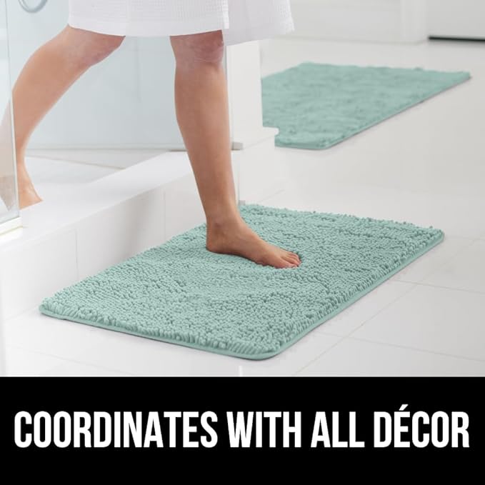 GORILLA GRIP Bath Rug Mat 44x26, Soft Absorbent Chenille, Quick Dry Microfiber Mats, Rubber Backing Washable Shower Floor Rugs, Bathmat Runner, US Designed Bathroom Home Decor Accessories Seablue