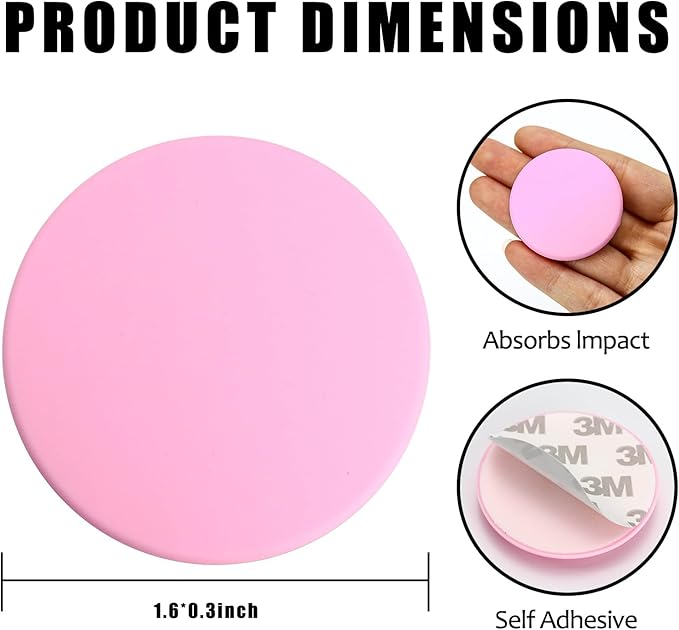 1.6" Wall Door Handle Stopper, 12PCS Pink Self Adhesive Wall Protector Rubber Door Bumpers, Solution for Stopping Damage from Doors Knobs, Shock Absorbent and Noise Reduction