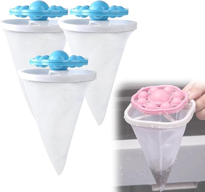 3PCS Pet Hair Remover for Laundry, 2026 New Reusable Lint Catcher for Washing Machine Wool Device, Floating Hair Filtering Mesh Removal Pet Hair Catcher (Blue)