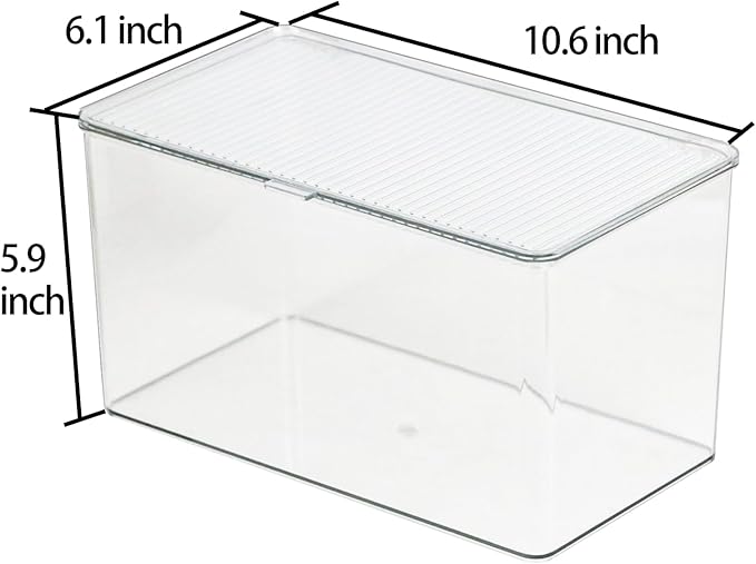 Clear Plastic Storage Bin with Lid, Organizer for Pantry, Office, Bathroom, Kitchen, Snack, Tea Bag, Coffee Container (Large)
