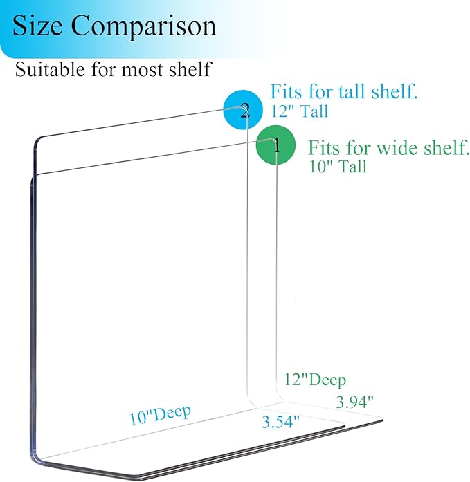 Lebouri Shelf Dividers for Closet Organization: 12" Tall x 10" Deep Acrylic Closet Shelf Dividers for Clothes Sweater Purse - Free Standing Clear Separators for Shelves