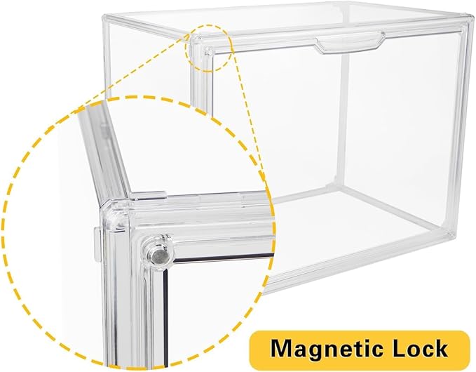Clear Stackable Plastic Storage Bins with Magnetic Lid, Dustproof Book & Cosmetic Acrylic Display Cases, Large Figures Collectibles Showcase, Shoe Box, Protection Organizer (L, Count, 3)