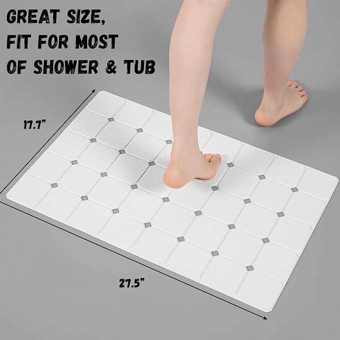 Kinbear Bath Mat for Textured Tub: Silicone Bathtub Mat Foldable Shower Mat Non Slip Tub Mat No Suction Cups 28 X 17.7Inch - White