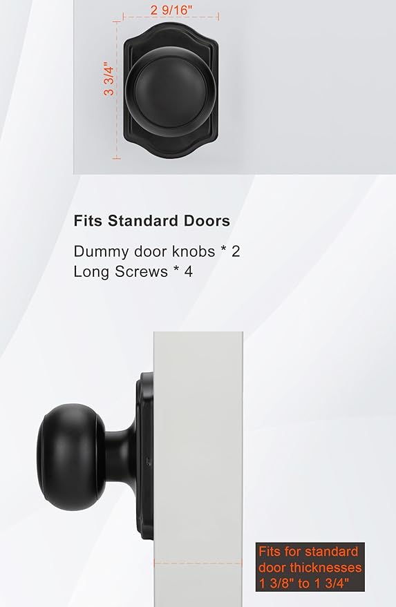 Haidms Black Dummy Door Knobs Interior, Dummy Interior Door knobs, Matte Black Indoor Dummy Doorknobs for Closet or Hall (12 Pack)