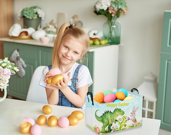 Sanjiaofeng Rectangular Easter Dinosaur Basket Dinosaur Storage Bins,Cute Storage Basket with Handles.Clothers,Books,Kid's Gifts Bins. (Dinosaur family)