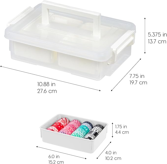 IRIS USA 1 Qt. Plastic Storage Bins with Lids, 2 Pack, Craft Storage Container, Sensory Bin, Organizing Containers for Home, Office & Art Supplies, Stackable, White