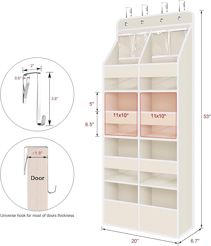 Univivi 5-Shelf Fabric Baby Door Storage Over Door Hanging Organizer with 8 Deep Pockets and 4 Small PVC Pockets Wall Mount Hanging Storage Organizers for Baby Essential (Beige)