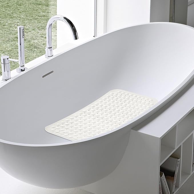 ZHICHENG Bath Mat - Shower Mat Non Slip - Long 31.88 x 15.74 Inch Bathroom Mats for Tub Nonslip - Anti Slip Bathmats - Bathtub Mat Non Slip with Massage Particles (White)