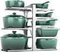 MUDEELA 8-Tier Pots and Pans Organizer under Cabinet, 15.83" Height Heavy Duty Pot Pan Organizer Kitchen Cabinet Organization and Storage, Adjustable Pot Rack for Frying Pan, Cast Iron Skillet, Sliver