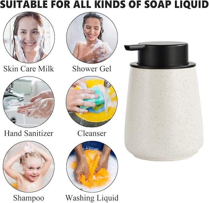 12Oz Beige Foaming Soap Dispenser Set - Ceramic Foam Hand Soap Dispenser Set with Easy-to-Press Pump, Refillable Liquid Dish Soap Dispensers for Bathroom and Kitchen, 2 Pack