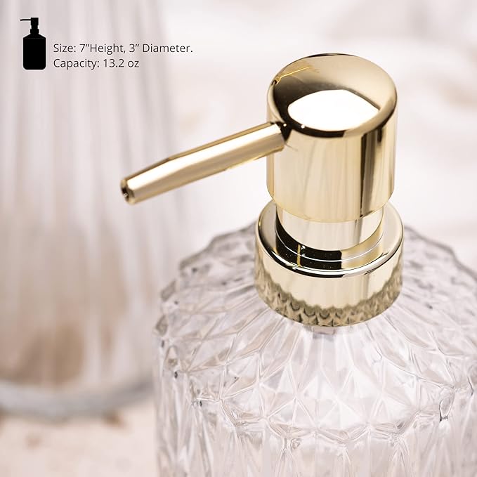 EMPO Clear Glass Soap Dispenser with ABS Plastic Pump, Crystal Lotion Dispensers for Kitchen Sink, Bathroom (Transparent)
