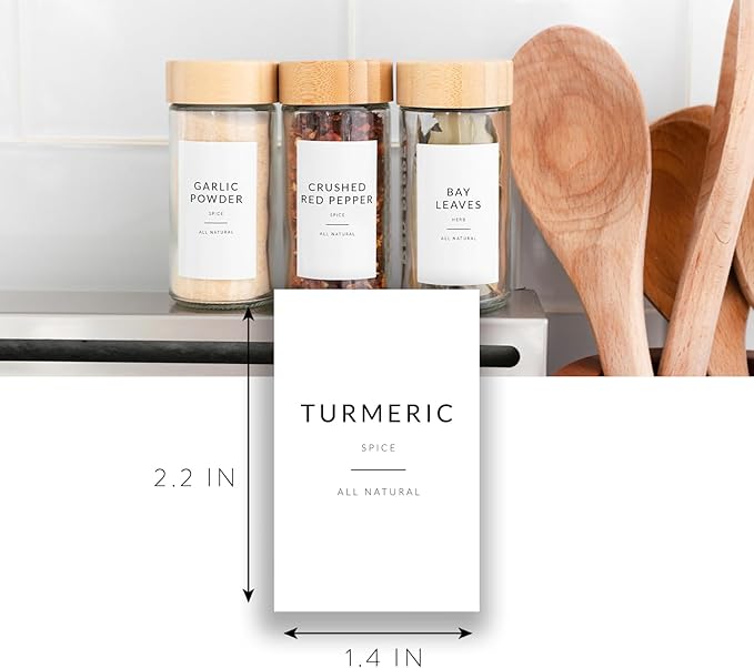 Minimalist Spice Labels for Spice Jars - 146 Spice Jar Labels Stickers for Containers, Waterproof Spice Stickers Preprinted - Spice Organising Herb Seasoning Kitchen Pantry Organization